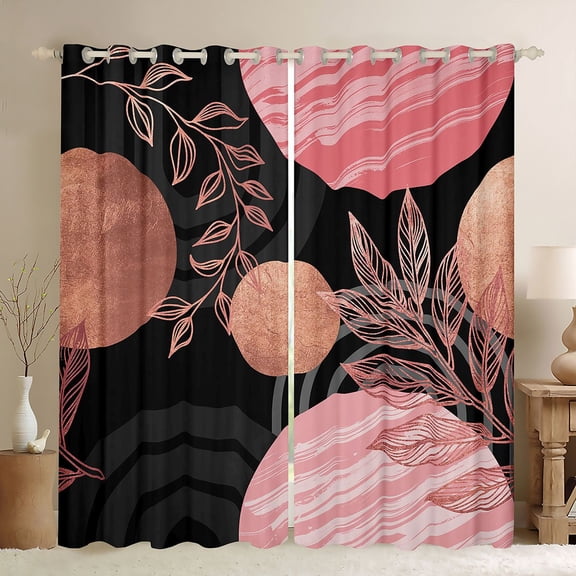 Castle Fairy Boho Tropical Leaf Black Out Curtains for Kids, Geometric Print Curtains Pack of 2 (42x63 Each) for Bedroom, Dusty Pink Gold