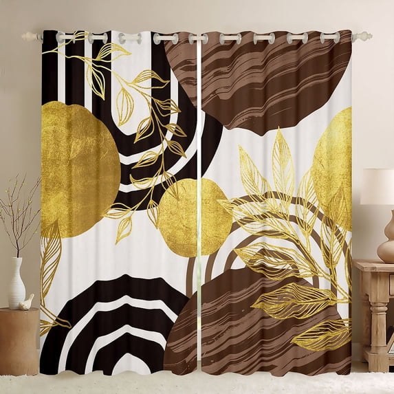 Castle Fairy Boho Tropical Leaf Blackout Curtains Set of 2 (52x84 Each) for Boys, Geometric Art Window Curtains for Bedroom, Coffee Khaki