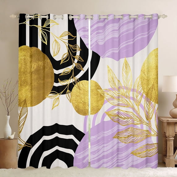 Castle Fairy Boho Tropical Leaf Blackout Curtains Set of 2 (52x84 Each) for Teens, Geometric Art Window Curtains for Bedroom, Lavender Gold