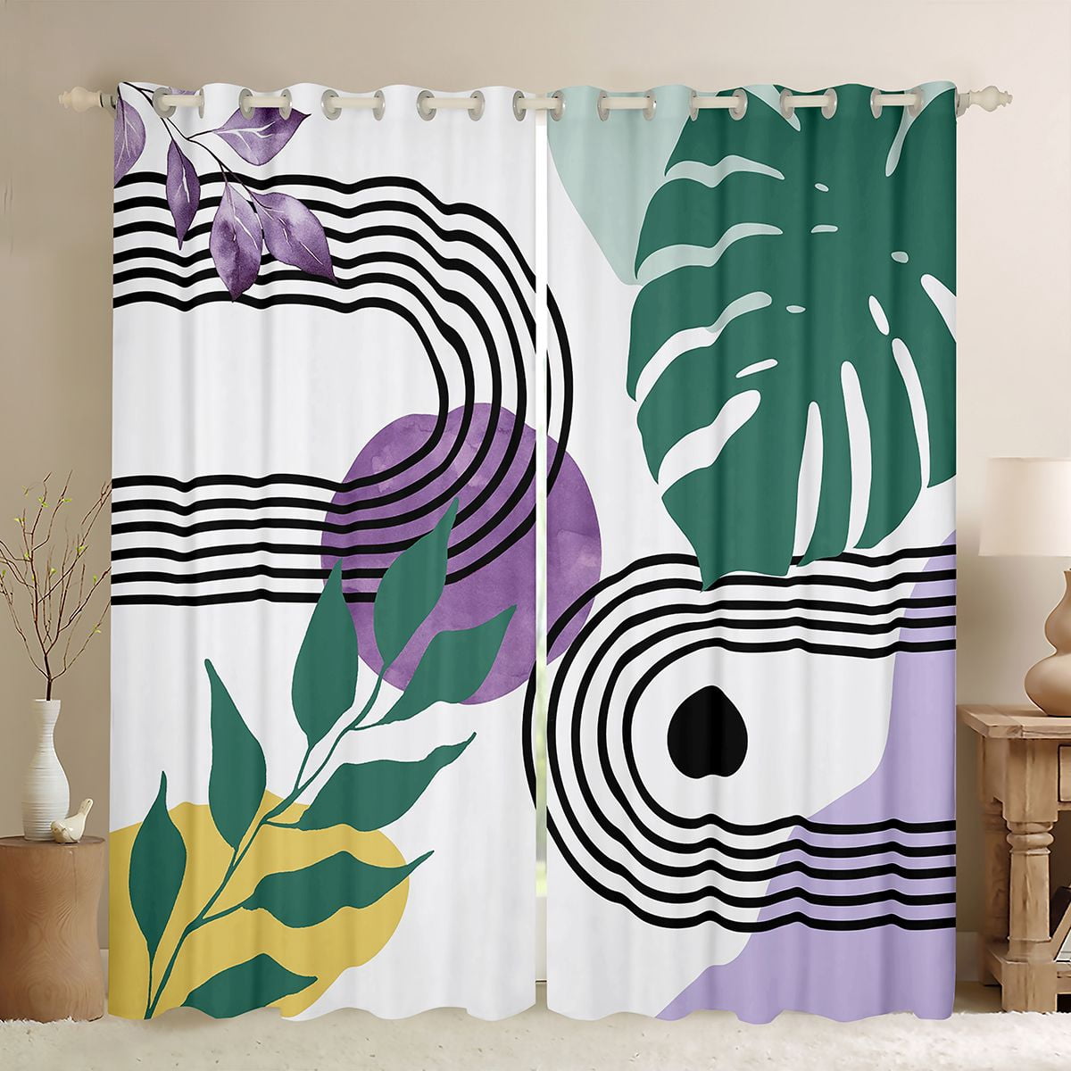 Castle Fairy Boho Tropical Leaf Curtains Pack of 2 (42x84 Each) for ...