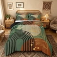 thumbnail image 1 of Castle Fairy Boho Tropical Leaf Full Size Comforter Sets 3 Pieces for Boys, Geometric Art Bedding Sets for Bedroom, Green Brown,Black Reversible, 1 of 6