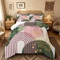 thumbnail image 1 of Castle Fairy Boho Tropical Leaf Full Size Comforter Sets 3 Pieces for Kids, Geometric Print Bedding Sets for Bedroom, Green Pink, 1 of 6