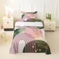 thumbnail image 1 of Castle Fairy Boho Tropical Leaf Twin Sheet Sets 3pcs for Kids, Geometric Print Bedding for Bedroom, Green Pink, 1 of 6