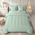 thumbnail image 1 of Castle Fairy Boho Vertical Line 7-Piece Twin Bedding,Bohemian Thin Stripe Bedding Comforter Set,Mint Green Pink,Reversible, 1 of 7