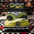 thumbnail image 1 of Castle Fairy Bold Yellow Racer Zipper Full Size Comforter Sets with Fitted Sheet and 2 Pillowcases,Checkered Emblem Zipper Bedding Set,Amber Black Shade,4pcs,Black Reversible, 1 of 6