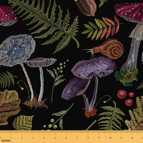 Castle Fairy Botanical Mushroom Fabric by the Yard 10 Yards for Teenagers,Abstract Rustic Room Decor Fabric by the Yard,Botanical Plants Fabric for Sewing,Super Cozy Room Decor