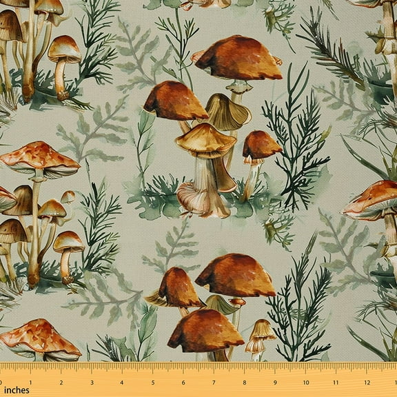 Castle Fairy Botanical Mushroom Fabric by the Yard 3 Yards for Teenager,Tree Leaves Sewing Fabric,Rustic Vintage Fabric for Sewing,Microfiber Bedroom Decor