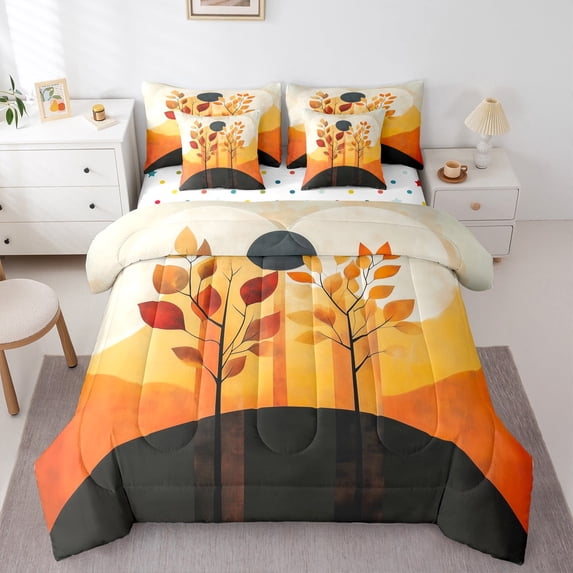 Castle Fairy Botanical Plants 7-Piece Twin Teenagers’ Rustic Vintage Tree Leaves Super Cozy Bedding Set