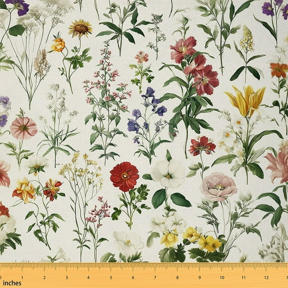 Castle Fairy Botanical Plants Fabric by the Yard 1 Yard,Chic Flower Home Decor Fabric by the Yard,Vintage Floral Room Decor Fabric by the Yard,Luxury Bedroom Decor