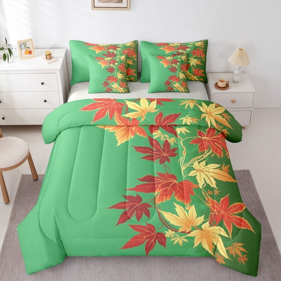 Castle Fairy Botanical Tree Leaves Bedding Comforter Set 7-Piece for Kids Children Teens,Retro Vintage Aesthetic King Bedding Sets,Happy Autumn Fall Ultra Soft Bed Sheets,Ultra Soft Home Decor
