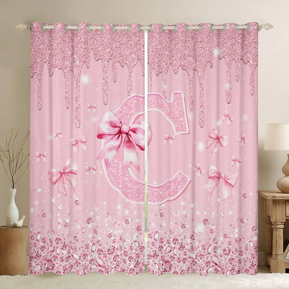 Castle Fairy Bow Alphabet C Girl Black Out Curtains,Sparkling Sequin Curtains Pack of 2 (42x63 Each),Dreamy Princess Bedroom Curtains,Breathable Home Decor