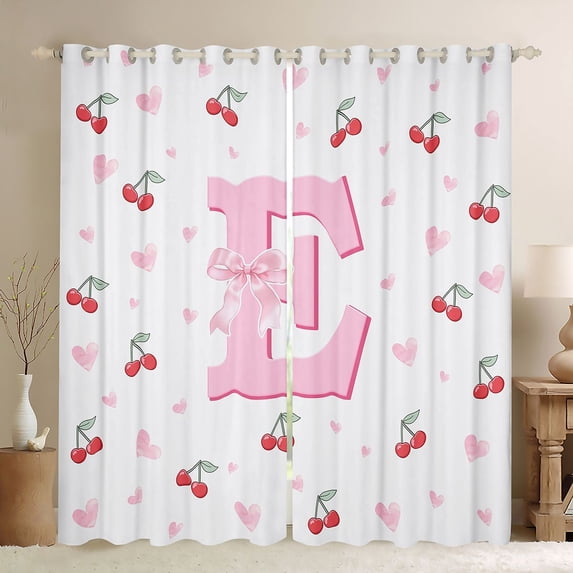 Castle Fairy Bow Initial E Black Out Curtains,Bow Curtains Pack of 2 (42x63 Each)