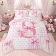 thumbnail image 1 of Castle Fairy Bow Knot Personalized Initial S Twin Comforter Sets,Pink Bow-Tie Bedding Set, 1 of 8