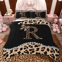 Castle Fairy Bow Letter Monogrammed R Twin Comforter Sets,Cheetah Print Bedding Set