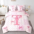 thumbnail image 1 of Castle Fairy Bow Letter Monogrammed T Bedding Comforter Set,Kawaii Plaid Full Bedding Set, 1 of 8