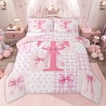 thumbnail image 1 of Castle Fairy Bow Letter Monogrammed T Twin Comforter Sets,Kawaii Bowknot Plaid Bedding Set, 1 of 8