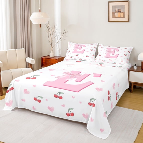Castle Fairy Bow Personalized Initial E Bed Sheets,Dreamy Bow Knot King Sheets