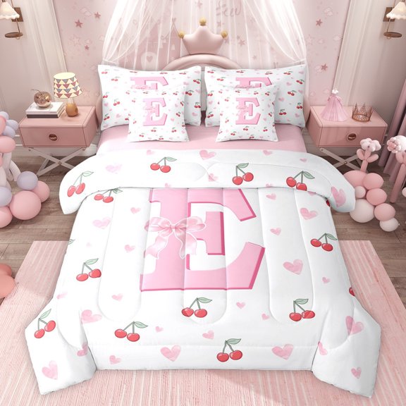 Castle Fairy Bow Personalized Initial E Bedding Comforter Set,Dreamy Queen Bedding Sets