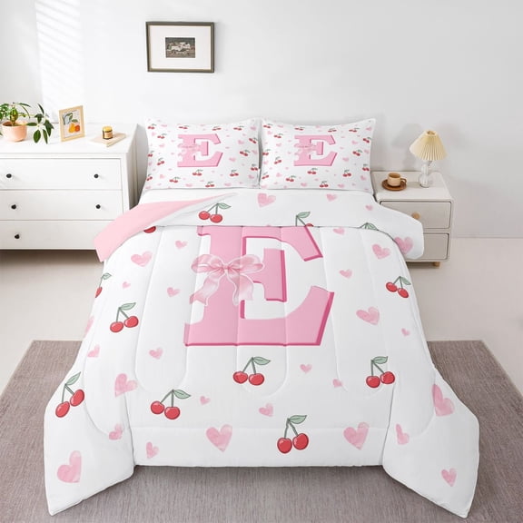 Castle Fairy Bow Personalized Initial E Full Size Comforter Sets,Dreamy Bedding Sets