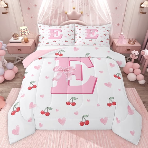 Castle Fairy Bow Personalized Initial E Twin Comforter Sets,Dreamy Bow Knot Bedding Set