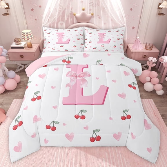 Castle Fairy Bow Personalized Initial L Full Size Comforter Sets,Dreamy Bedding Sets