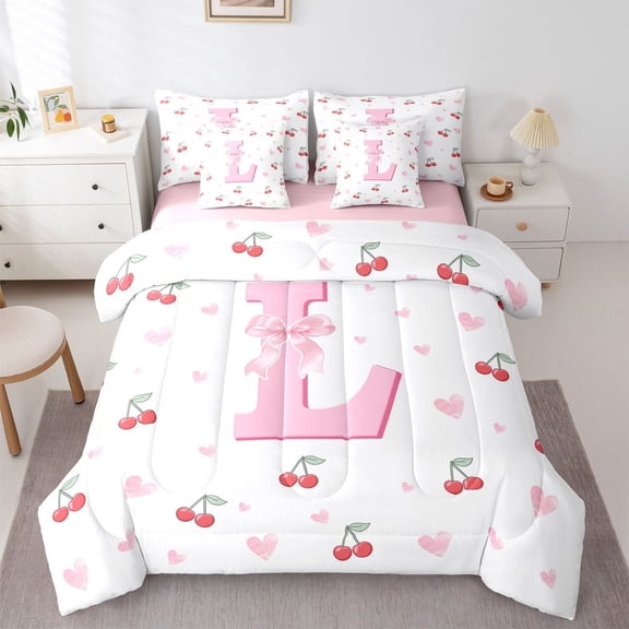 Castle Fairy Bow Personalized Initial L Twin Bedding Sets,Dreamy Bedding Comforter Set