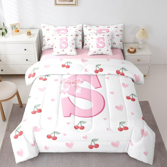Castle Fairy Bow Personalized Initial S Bedding Comforter Set,Dreamy King Bedding Sets