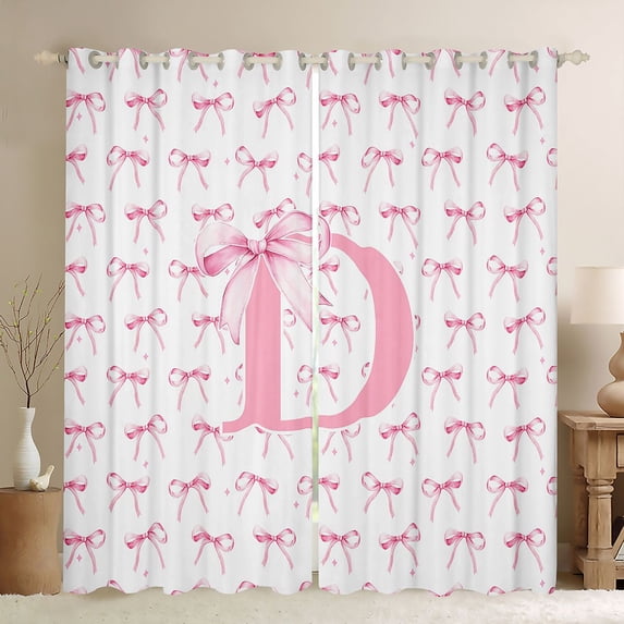 Castle Fairy Bow Print Letter D Blackout Curtains Set of 2 (52x84 Each) for Girls,Sweet Princess Initial Window Curtains