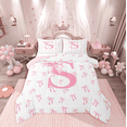 thumbnail image 1 of Castle Fairy Bowknot Alphabet S 2-Piece Twin Comforter Set, Kawaii Bow Bedding for Teens, 1 of 6