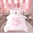 thumbnail image 1 of Castle Fairy Bowknot Alphabet S 7-Piece Twin Bedding Sets for Teens,Sparkling Glitter Bedding Comforter Set,Personalized Initial Breathable Sheet Sets,Lightweight Room Decor, 1 of 8