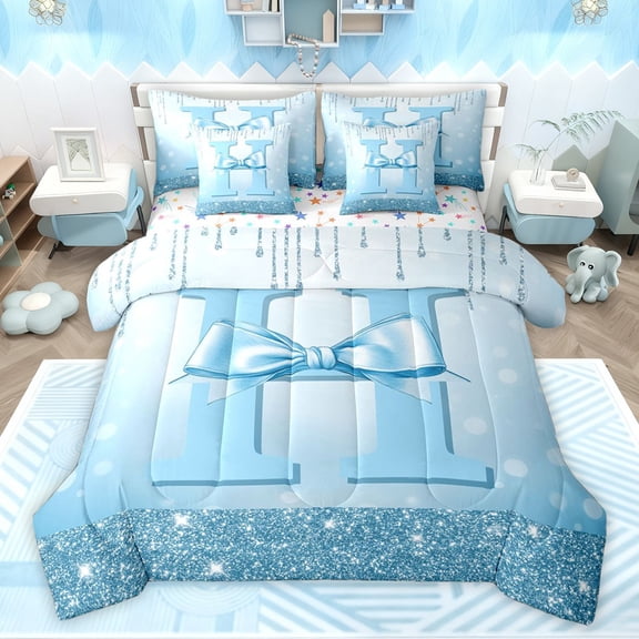 Castle Fairy Bowknot Initial Alphabet H Bedding Comforter Set 7-Piece for Female Men,Sparkling Graffiti Splash King Bedding Sets,Dreamy Princess Bling Glitter Ultra Soft Bed Sheets
