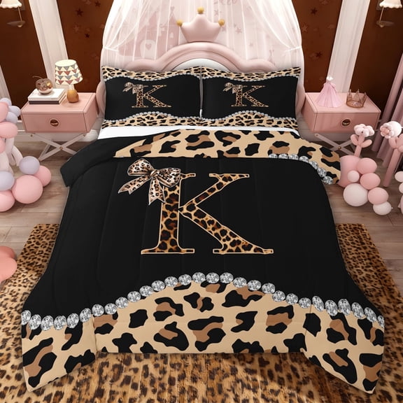 Castle Fairy Bowknot Letter Monogrammed K Cheetah Print Twin Comforter Sets