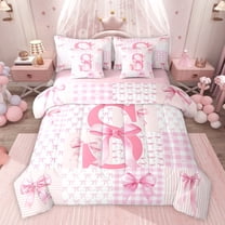 Castle Fairy Bowknot Personalized Initial S Twin Bedding Sets,Pink Bedding Comforter Set