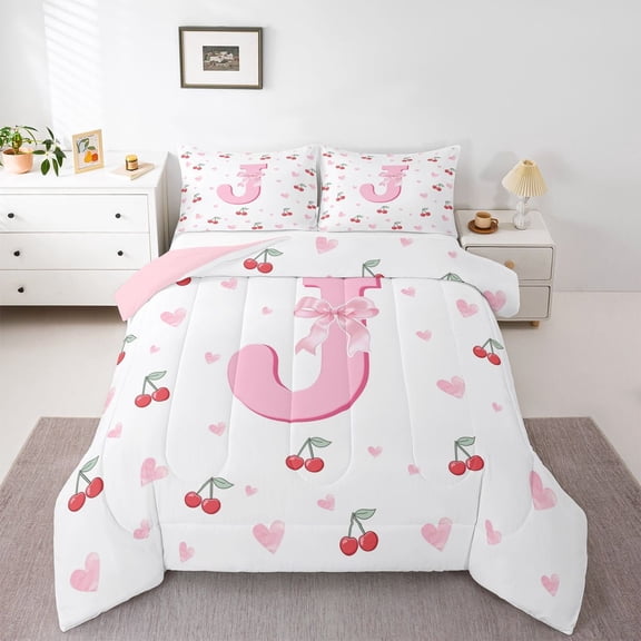 Castle Fairy Bowtie Personalized Alphabet J Full Size Comforter Sets,Cherry Bedding Sets