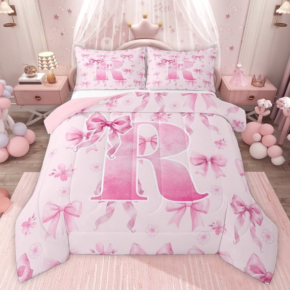 Castle Fairy Bowtie Personalized Alphabet R Full Size Comforter Sets,Dreamy Bedding Sets