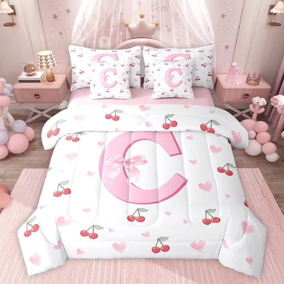 Castle Fairy Bowtie Personalized Initial C Twin Bedding Sets,Cherry Bedding Comforter Set