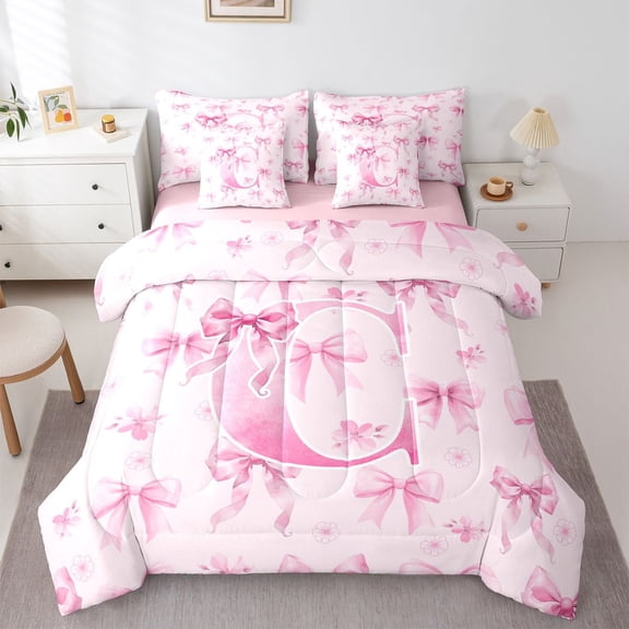 Castle Fairy Bowtie Personalized Initial C Twin Bedding Sets,Dreamy Bedding Comforter Set