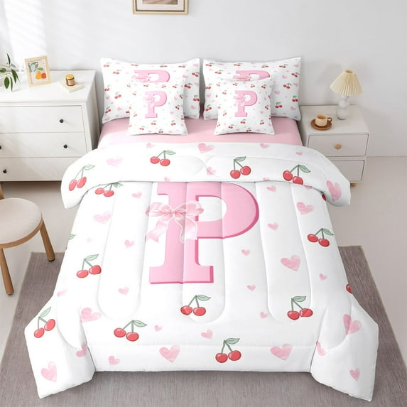 Castle Fairy Bowtie Personalized Initial P Bedding Comforter Set,Cherry Queen Bedding Sets