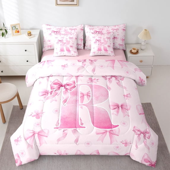 Castle Fairy Bowtie Personalized Initial R Twin Bedding Sets,Dreamy Bedding Comforter Set