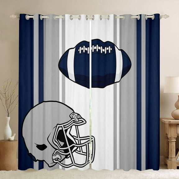 Castle Fairy Boys American Football Blackout Curtains Set of 2 (52x84 Each),Sport Theme Window Curtains,Blue Grey Curtains and Drapes,Microfiber Bedroom Decor