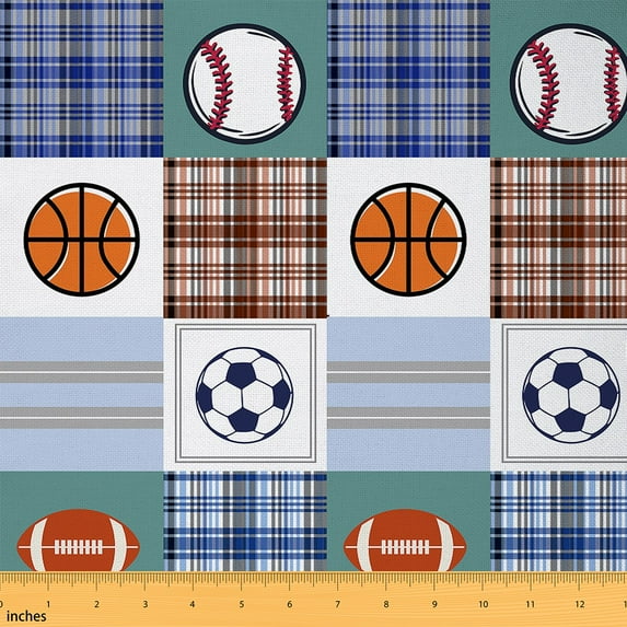 Castle Fairy Boys Basketball Soccer Baseball Fabric by the Yard 3 Yards,Geometric Lattice Sewing Fabric,Sport Theme Fabric for Sewing,Microfiber Bedroom Decor