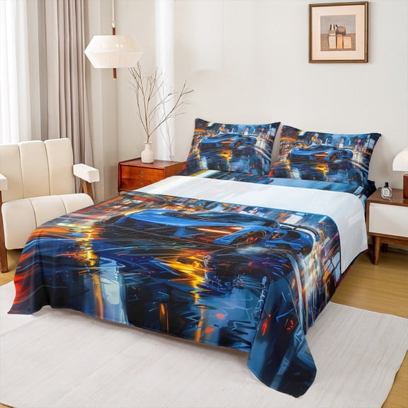 Castle Fairy Boys Blue Racing Car Twin Sheet Sets,Extreme Sport Bedding