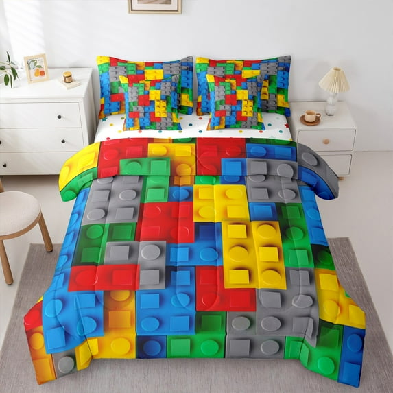Castle Fairy Boys Building Blocks Twin Bedding Sets,Colorful Brick ...