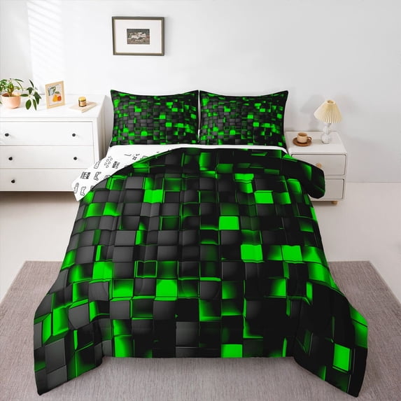 Castle Fairy Boys Futuristic Cubes Full Size Comforter Sets,Gradient Plaid Bedding Sets