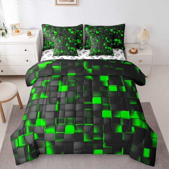 Castle Fairy Boys Futuristic Cubes Twin Bedding Sets,Gradient Plaid Bedding Comforter Set