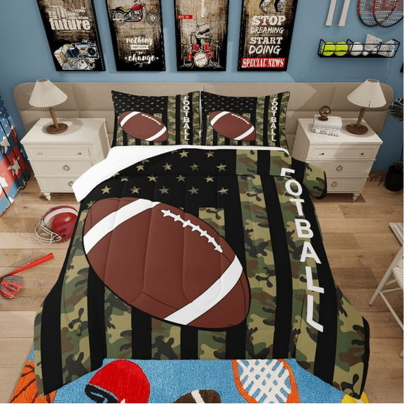 Castle Fairy 3-Piece Queen Gamer Football USA Flag Camouflage Comforter Set
