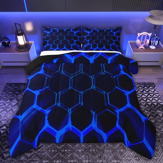 Castle Fairy Boys Geometric Honeycomb Full Size Comforter Sets,Video Game Bedding Sets