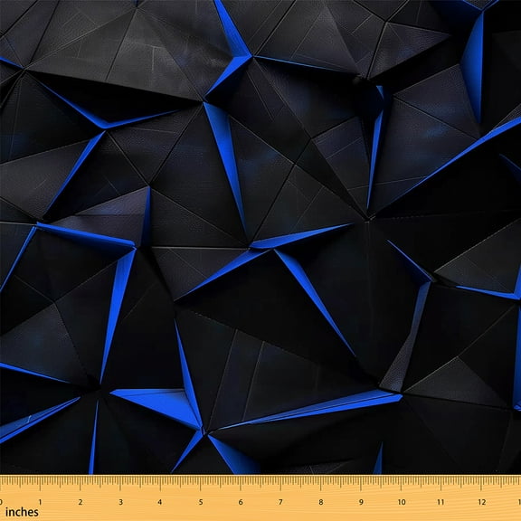 Castle Fairy Boys Geometric Triangle Fabric by the Yard 2 Yards,Black Blue Room Decor Fabric by the Yard,Futuristic Cubes Sewing Fabric,Super Cozy Room Decor