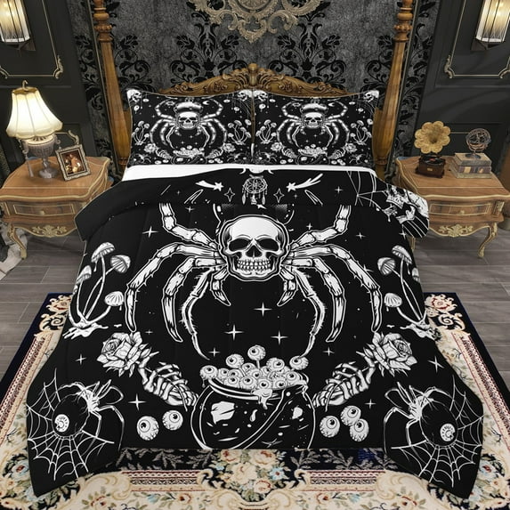 Castle Fairy Boys Girls Abstract Animal Spider Bedding Comforter Set 2pcs,Gothic Skull Twin Comforter Sets Microfiber,Floral Flowers Mushroom Breathable Bedding Set,Luxury Bedroom Decor,Reversible