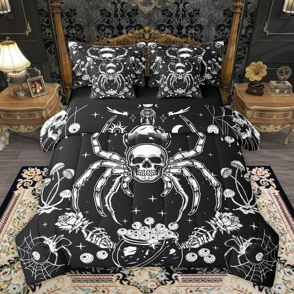 Castle Fairy Boys Girls Abstract Animal Spider Bedding Comforter Set 7pcs,Gothic Skull Queen Bedding Sets Super Cozy,Floral Flowers Mushroom Queen Sheet Sets,Luxury Bedroom Decor,Reversible